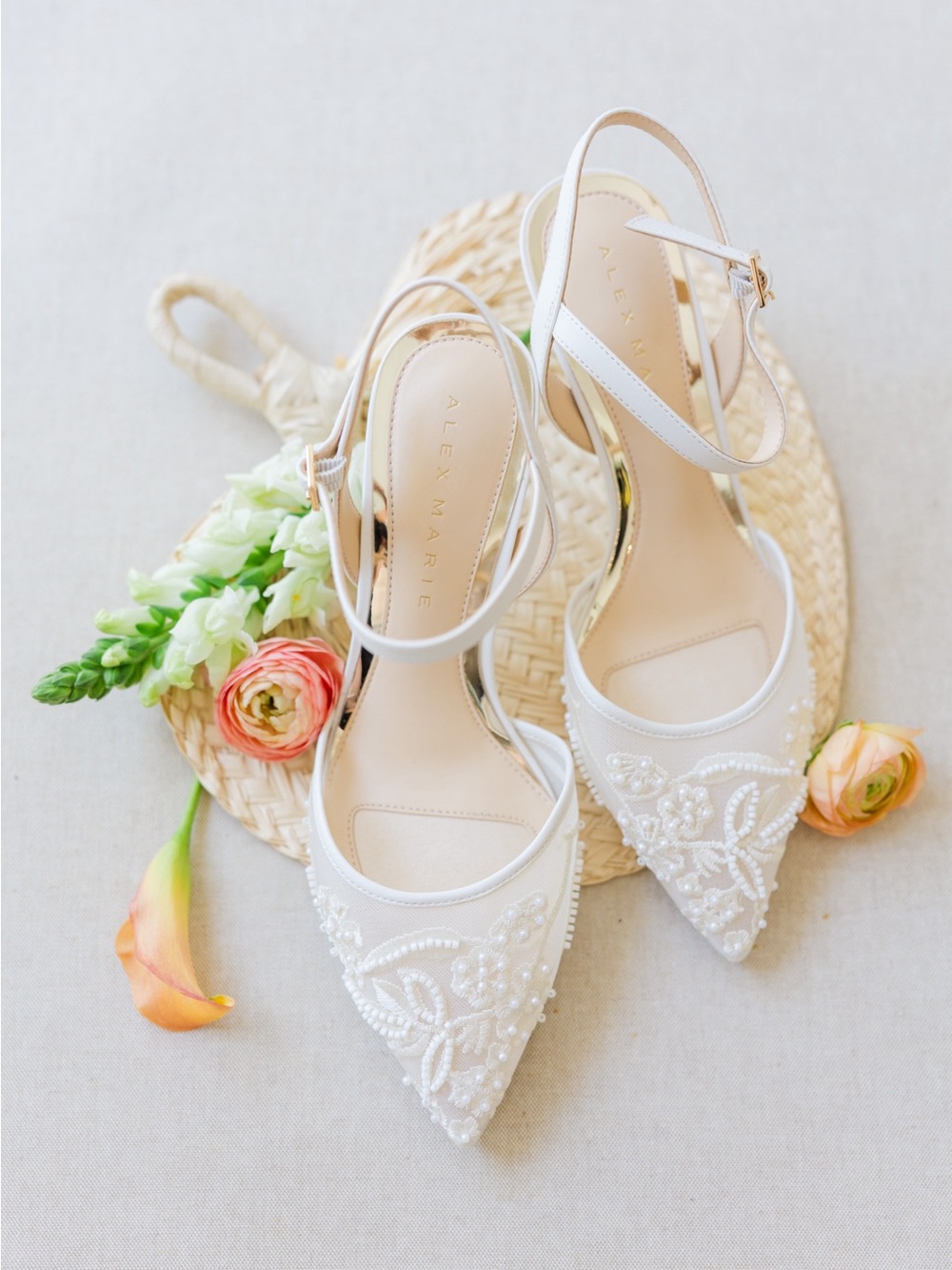 Alex Marie Ivory Beaded Pointed-Toe Slingback Heels
